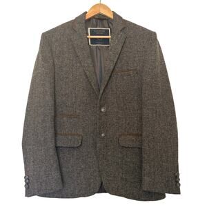 Hallmark Mens Textured Wool Blazer with Brown Trim Size 38 Silver Button